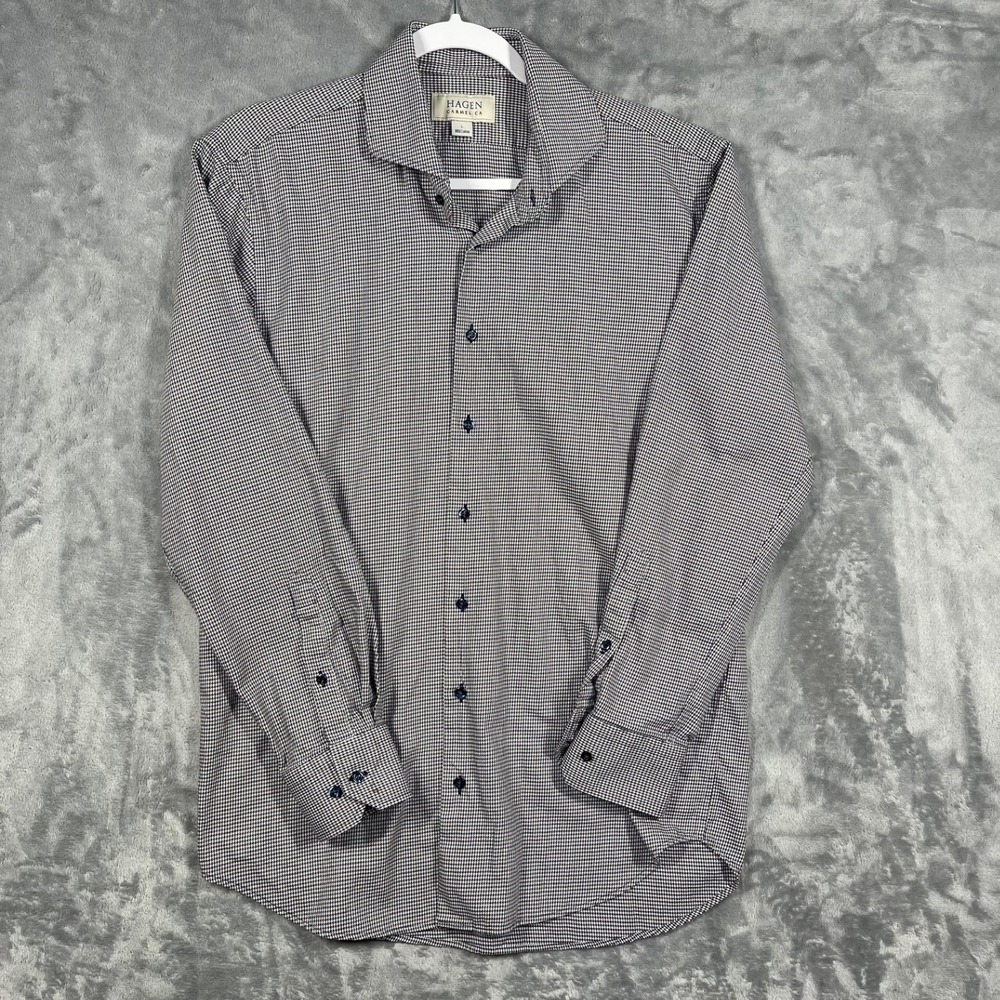 HAGEN Carmel CA Mens Large L Houndstooth Button Down Dress Shirt‎ 100 Cotton